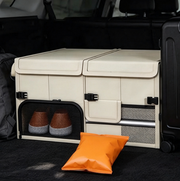 Expandable Foldable Car Trunk Organizer with Mesh Pockets