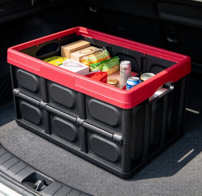 Foldable Plastic Car Cargo Storage Box with Lid and Handles