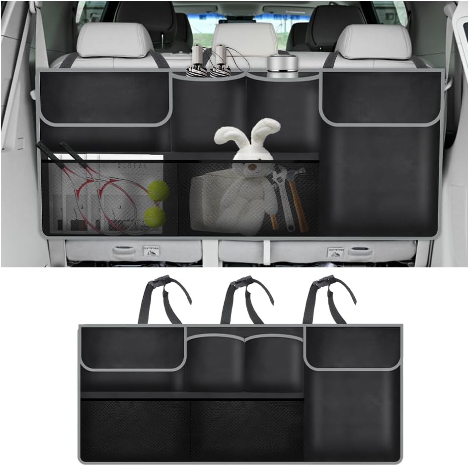Hanging Car Trunk Organizer with Multiple Pockets and Adjustable Straps