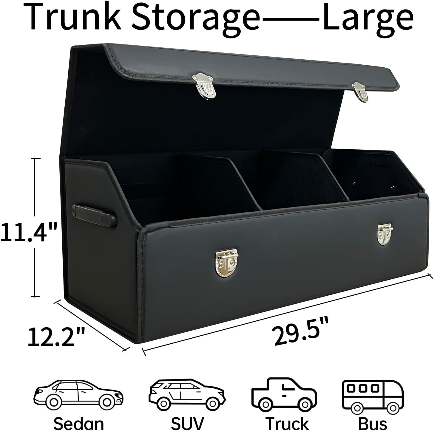 Collapsible Faux Leather Car Trunk Organizer with Multiple Compartments - Image 2