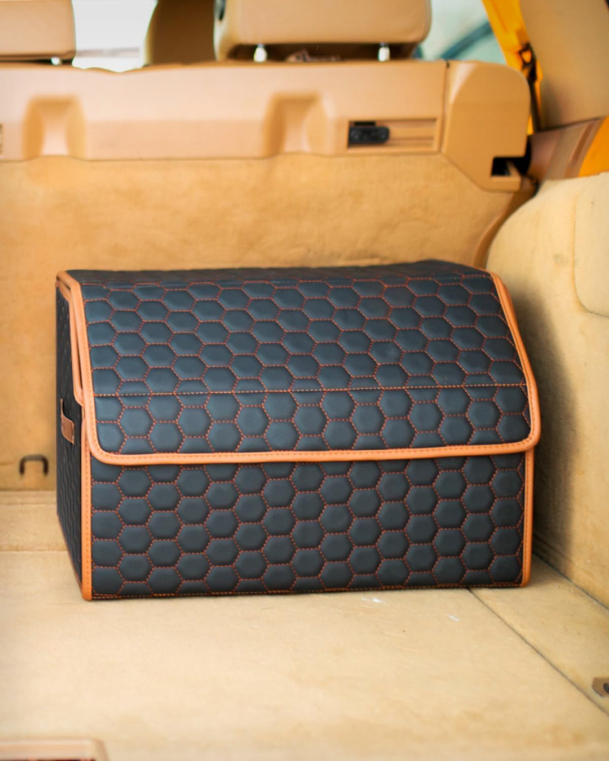 Foldable Faux Leather Car Trunk Storage Box with Lid