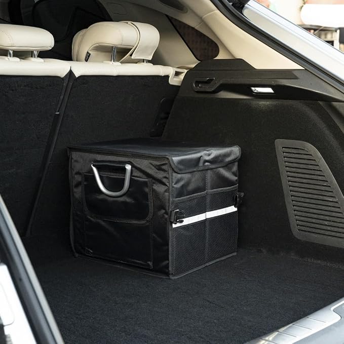 Foldable Car Trunk Organizer with Lid and Metal Handle