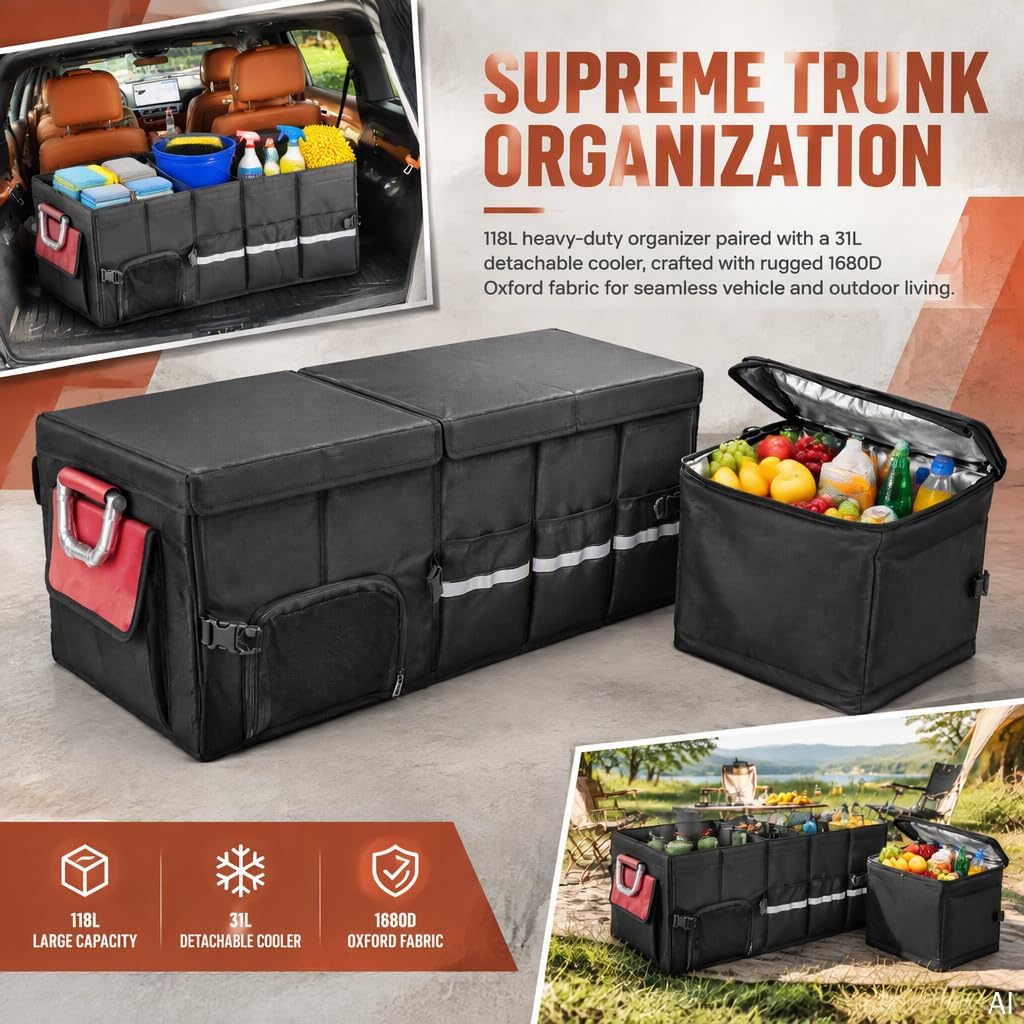 Extra-Large Collapsible Car Trunk Organizer with Cooler Compartment - Image 2