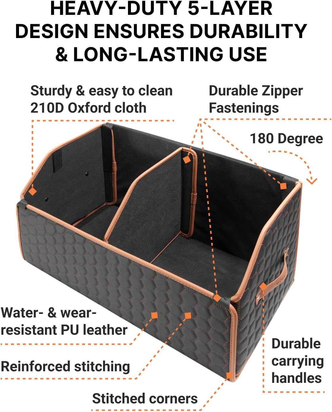 Foldable Faux Leather Car Trunk Storage Box with Lid - Image 2
