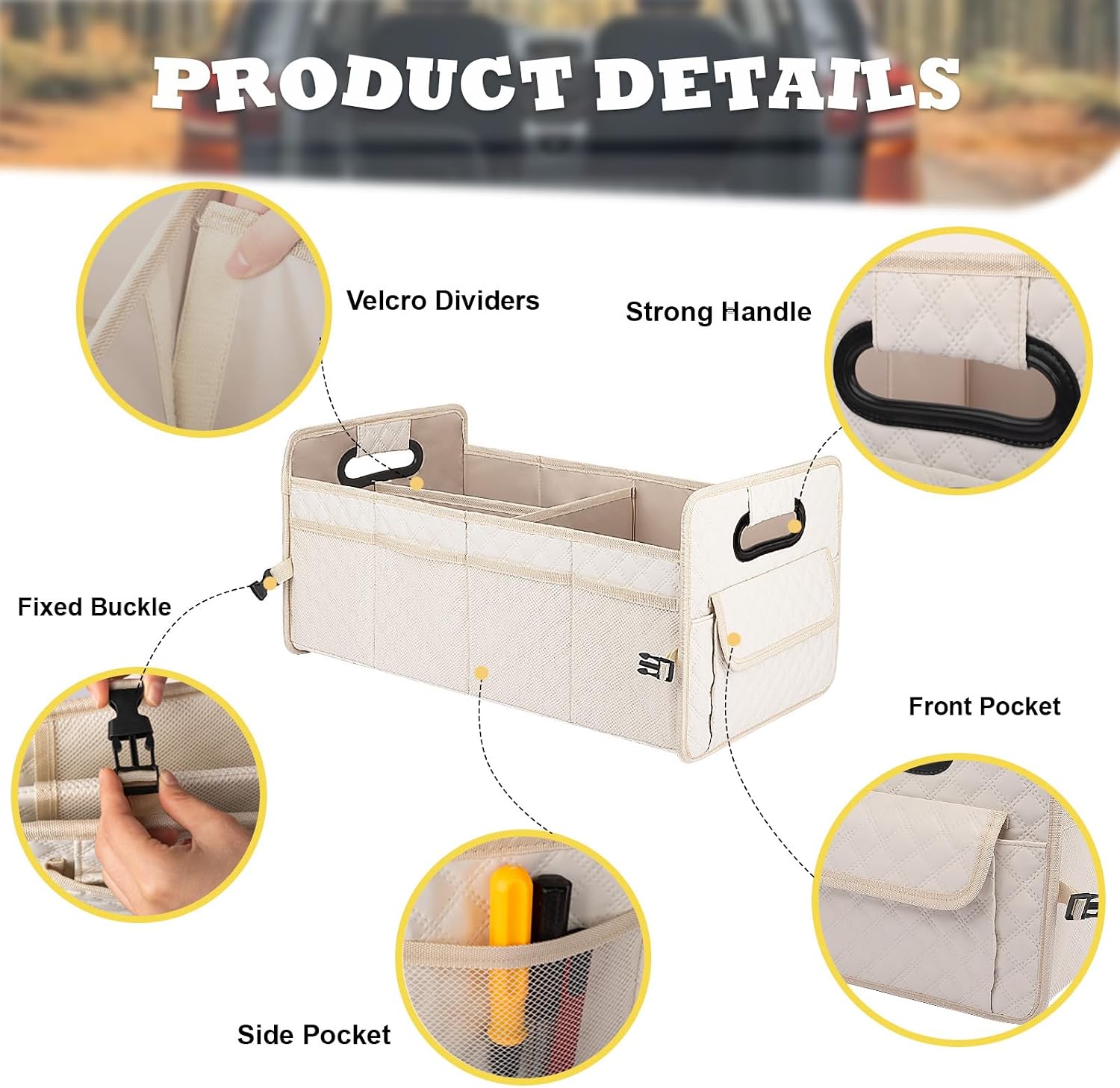 Adjustable Collapsible Car Trunk Organizer with Multiple Compartments - Image 2