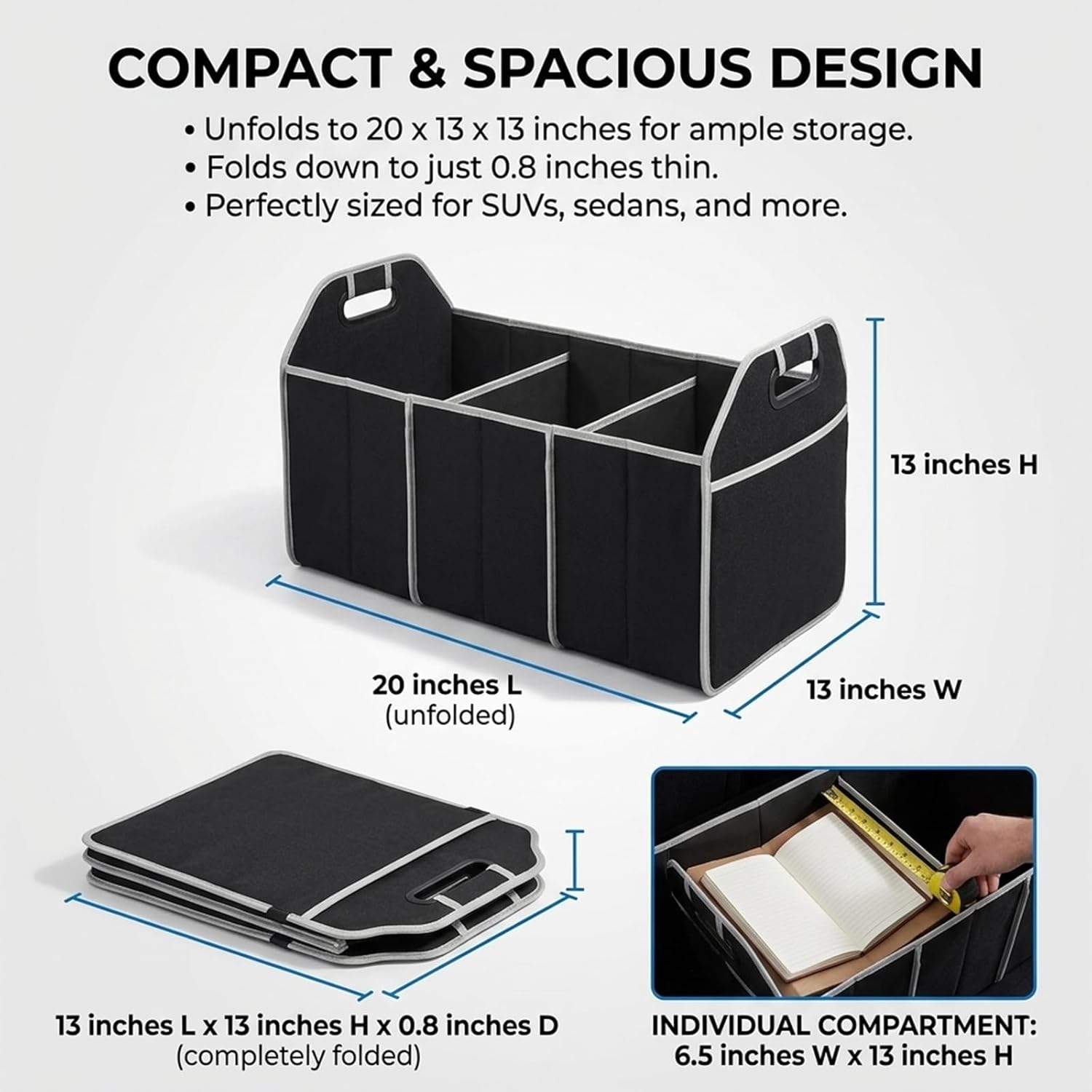 Foldable Car Storage Bin with Removable Dividers - Image 2