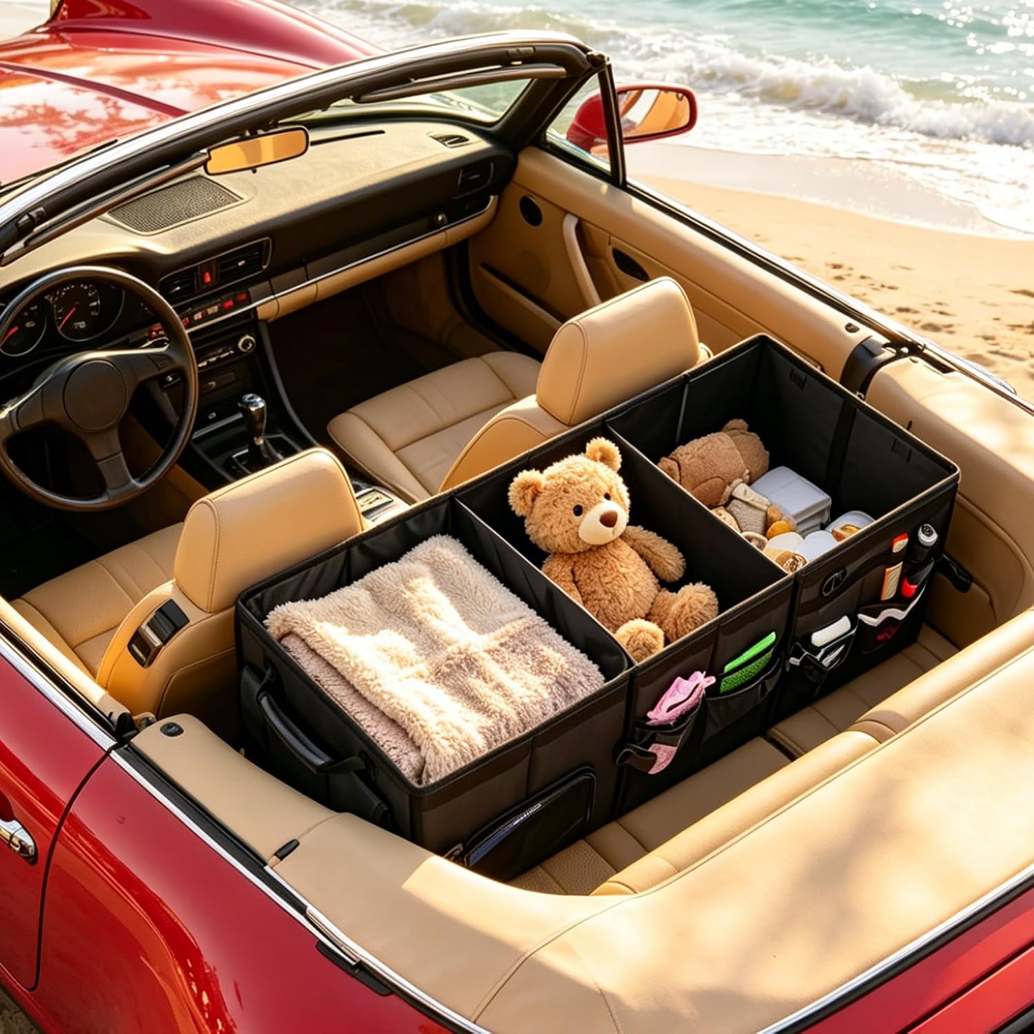 Foldable Car Trunk Organizer with Grid Storage Compartments